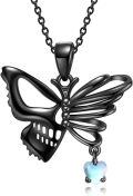wholesale 925 Sterling Silver Black Butterfly Pendant with Heart Charm - Mothers Day Gift for Her-0-0