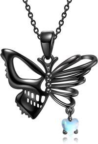 wholesale 925 Sterling Silver Black Butterfly Pendant with Heart Charm - Mothers Day Gift for Her-Butterfly skull