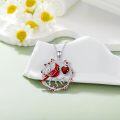 wholesale 925 Sterling Silver Heart-Shaped Garnet and Cardinal Bird Pendant Necklace - Valentine's Day Gifts for Her-0-2