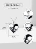 wholesale 925 Sterling Silver Heart-Shaped Gothic Skulls Pendant Necklace with Black Enamel Accents-0-4