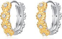 wholesale 925 Sterling Silver Gold Plated Daisy Flower Huggie Hoop Earrings for Women and Girls 2 Pairs Set-Daisy-Daisy