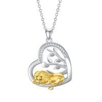 wholesale 925 Sterling Silver Sleeping Lion Heart Pendant Necklace-Lion