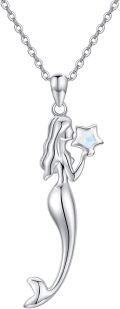 wholesale 925 Sterling Silver Blue CZ Heart Mermaid Pendant Necklaces for Women Girls Beach Gifts-0-0