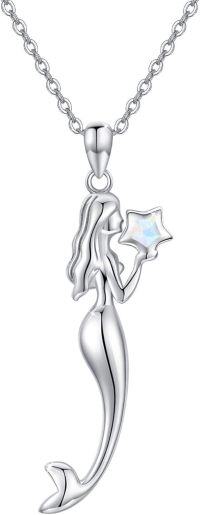 wholesale 925 Sterling Silver Starfish Mermaid Pendant Necklaces for Women Ocean Beach Gifts 45cm Chain Length-03-Mermaid Opal