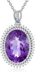 wholesale 925 Sterling Silver & Sparkling Purple Amethyst Crystal Pendant Necklace - 18 Cable Chain, Hypoallergenic, Gift for Women-0-0