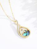 wholesale 925 Sterling Silver Abalone Shell Teardrop Mountain Pendant Necklace with Cubic Zirconia and Yellow Gold Plating - Christian Faith Jewelry-0-2