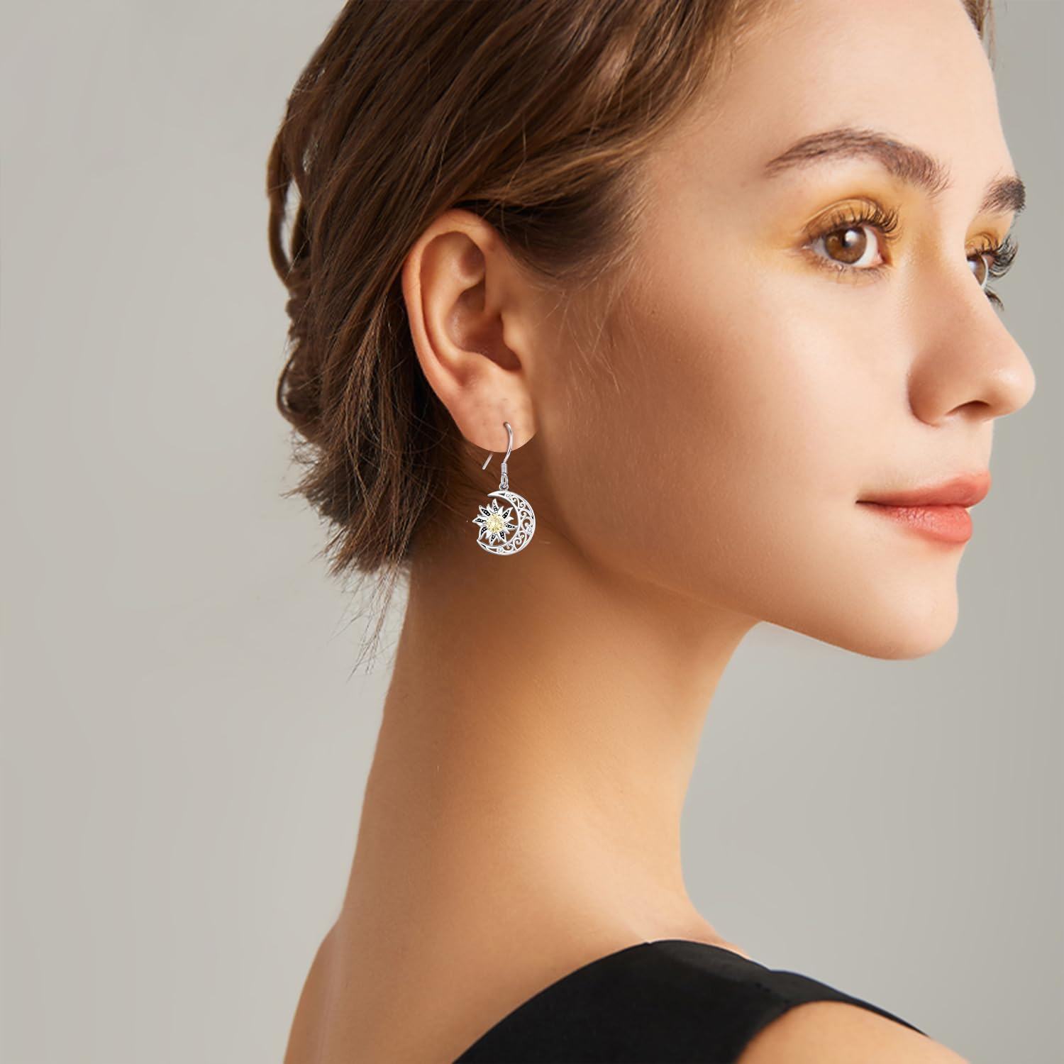 wholesale 925 Sterling Silver Sun and Moon Dangle Earrings with Citrine Gemstone for Women-0-2