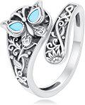 wholesale TOUPOP Adjustable Turquoise Rings For Women Turquoise Spoon Ring, 925 Sterling Silver Open Vintage Oxidized Thumb Boho Rings Jewelry Birthday Anniversary Christmas Gifts For Women -0-0