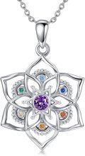 wholesale 925 Sterling Silver Abalone Shell Lotus Chakra Pendant Necklaces Yoga Meditation Gifts for Women-0-0