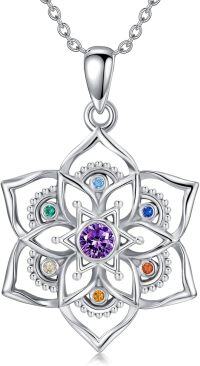 wholesale 925 Sterling Silver Abalone Shell Lotus Chakra Pendant Necklaces Yoga Meditation Gifts for Women-Chakra Lotus
