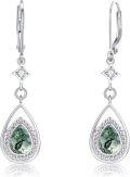 wholesale 925 Sterling Silver Green Malachite Teardrop Dangle Earrings with CZ Accents-0-7