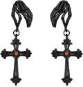 wholesale 925 Sterling Silver Black Cross with Orange Stone and Skeleton Hands Gothic Drop Earrings-0-0