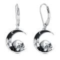 wholesale 925 Sterling Silver Crescent Moon & Skull Drop Earrings for Women Gothic  4cm Long-0-0