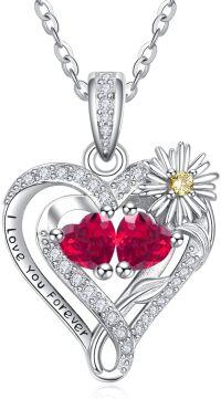 wholesale  Sterling Silver Daisy Heart Birthstone Necklace for Women -07-07-Jul-Jul