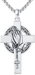 wholesale 925 Sterling Silver Celtic Knot Cross & Viking Rune Trinity Praying Hands Pendant Norse Irish  for Men Women-0-0
