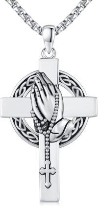 wholesale 925 Sterling Silver Celtic Knot Cross & Viking Rune Trinity Praying Hands Pendant Norse Irish  for Men Women-Celtic Knot Praying Hands Cross Necklace