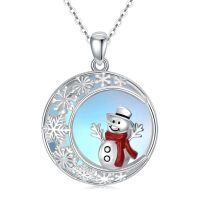 wholesale 925 Sterling Silver Snowman & Snowflakes Christmas Pendant Necklace  for Women-Snowman