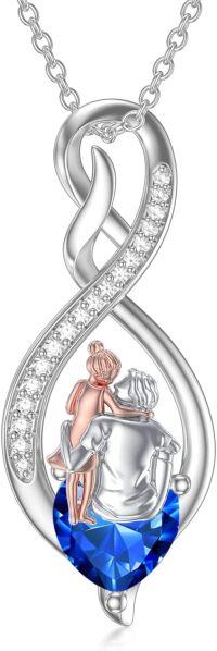 wholesale Sterling Silver Birthstone Infinity Heart Pendant Father Daughter Gift-02-09-Dark Blue-September