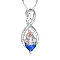 wholesale 925 Sterling Silver Birthstone Infinity Heart Pendant Father Daughter Gift-02-09-Dark Blue-September