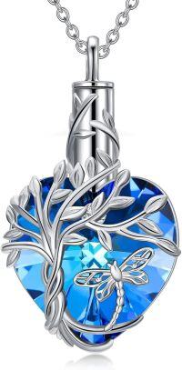 wholesale TOUPOP Dragonfly Urn Necklace For Ashes 925 Sterling Silver Heart Blue Crystal Cremation Jewelry For Ashes Tree Of Life Memorial Pendant Keepsake Jewelry Gifts For Women -undefined
