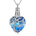 TOUPOP Sterling Silver Blue Crystal Dragonfly Urn Necklace Heart Tree Of Life Memorial Keepsake-0-0