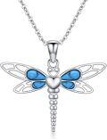wholesale 925 Sterling Silver Blue Turquoise Dragonfly Pendant Necklace for Women-0-0