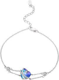 wholesale 925 Sterling Silver Austrian Crystals Blue & Purple Heart Charm Bracelet for Women Girls -03 Blue Purple Bracelet