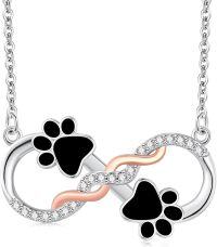 wholesale 925 Sterling Silver Infinity Black Enamel Dog Paw Print Heart Pendant Necklace for Women-Dog Paw Print