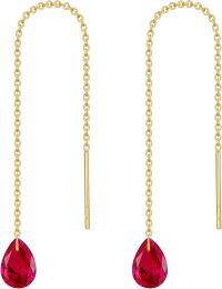 wholesale 14K Solid Gold Birthstone Threader Earrings for Women Dangle Drop Jewelry Gifts-07-July-Simulated Ruby