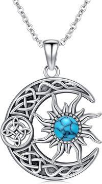 wholesale 925 Sterling Silver Turquoise Triple Sun and Moon Celtic Knot Necklace for Women-Witches Knot