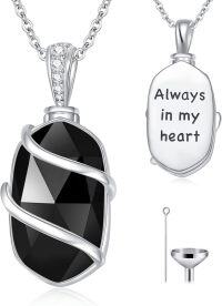 wholesale Sterling Silver Gemstone Urn Necklace for Ashes Memorial Jewelry-Black Onyx