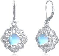 wholesale 925 Sterling Silver 925 Blue Opalite Flower Shape Leverback Dangle Drop Earrings for Women-16-Boho Filigree Moonstone Earrings