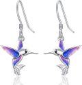 wholesale 925 Sterling Silver Purple Opal Hummingbird Dangle Drop Earrings for Women-0-0