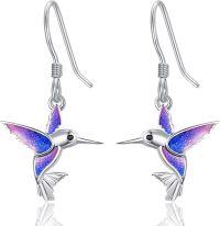 wholesale 925 Sterling Silver Purple Opal Hummingbird Dangle Drop Earrings for Women-Silver