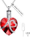 wholesale 925 Sterling Silver Red Austrian Crystal Heart Cremation Jewelry with Funnel and Tag-0-0