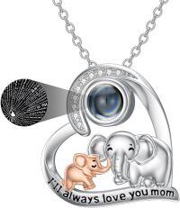 wholesale  925 Sterling Silver & 100 Language Stones Elephant Necklace for Women, Hypoallergenic Gift for Mom Wife Daughter Grandma, 22mm-elephant