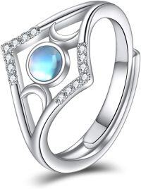 wholesale 925 Sterling Silver Moonstone White Opal Triple Moon Goddess Adjustable Ring-Moonstone