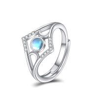 wholesale 925 Sterling Silver Opal And Zircon Ring With Elegant Openwork Design-Moonstone