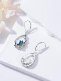 wholesale 925 Sterling Silver Butterfly & Flower Drop Earrings with Blue Enamel Accents-0-4