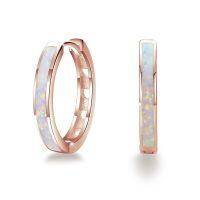 wholesale 925 Sterling Silver Simulated Opal Hoop Earrings for Women Hypoallergenic Huggie Hinged Hoops Colorful Jewelry Gift-20mm Rose Gold White-20