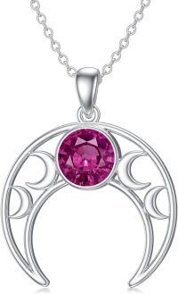 wholesale 925 Sterling Silver Triple Moon Pendant Necklace with Birthstone-February