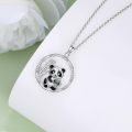 wholesale 925 Sterling Silver Panda Bamboo Heart Pendant Necklace with Green Stone and Cubic Zirconia Accents-0-4
