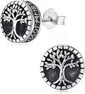 wholesale 925 Sterling Silver 925 Viking Tree of Life Compass Stud Earrings-0-0