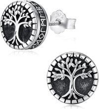 wholesale 925 Sterling Silver 925 Viking Tree of Life Compass Stud Earrings-Tree of Life