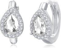 wholesale 925 Sterling Silver Birthstone Pear Teardrop Huggie Hoop Earrings for Women-April