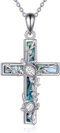 wholesale 925 Sterling Silver Cross Necklace with Abalone Shell Inlay Religious Pendant Jewelry Christian Gifts for Women Men-0-0