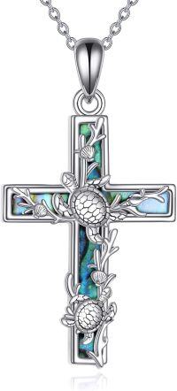 wholesale 925 Sterling Silver Cross Necklace with Abalone Shell Inlay Religious Pendant Jewelry Christian Gifts for Women Men-F. Turtle