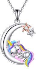 wholesale 925 Sterling Silver Unicorn Pendant Necklace with Stars and Rainbow Design for Girls-0-0