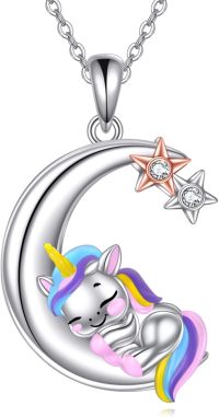 wholesale 925 Sterling Silver Unicorn Pendant Necklace with Stars and Rainbow Design for Girls-Unicorn