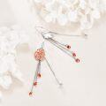 wholesale 925 Sterling Silver Rose Flower Red Crystal Long Tassel Earings for Women-0-4